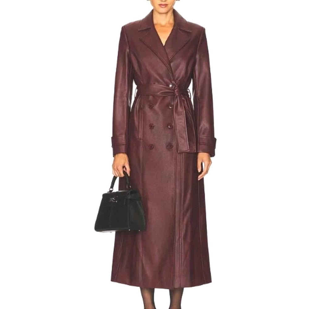 NWTs Revolve Bardot Trench Coat Wine Burgundy 90s Buffy Matrix Small $299